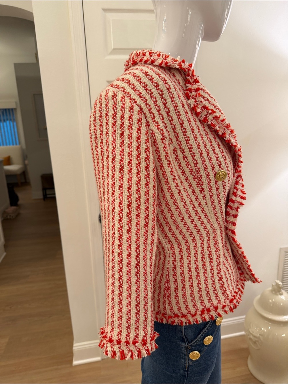 G by Giuliana Red and White Bouclé Double-Breasted Blazer - Picture 2 of 8